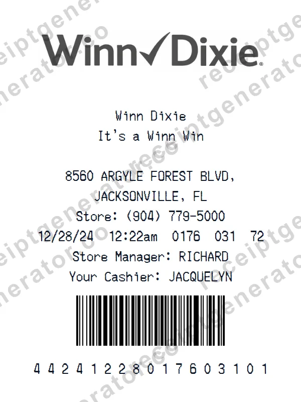 Winn-Dixie receipt template — free Winn-Dixie receipt generator