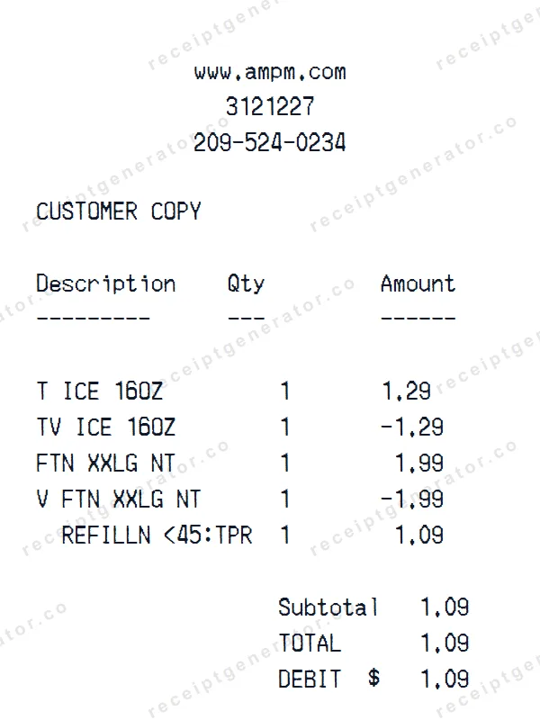 ampm receipt template — free ampm receipt generator
